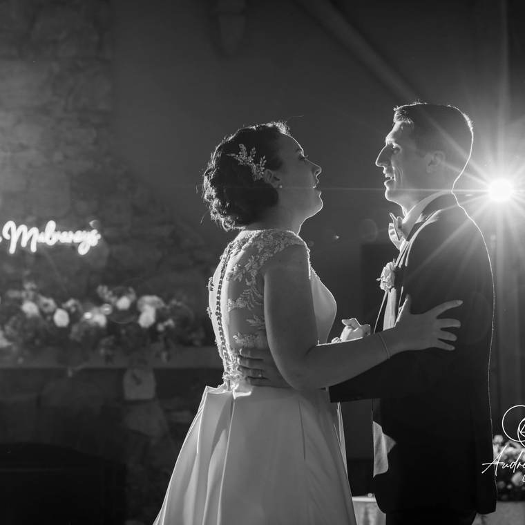 A first dance photographed in black and white