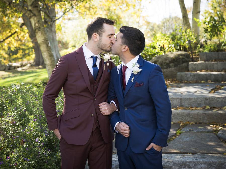 Matt and Brandon on their wedding day at Harrington Farm